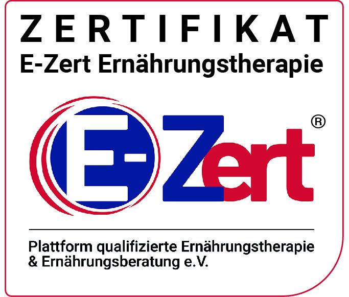 Zertifikat-Logo der Plattform E-Zert für zertifizierte Ernährungsberatung mit Krankenkassen-Zuschuss.